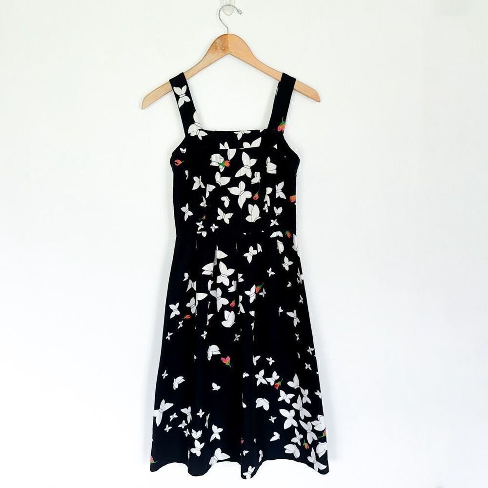 Malia Honolulu Vintage Black Floral Butterfly Printed Sleeveless Knee Length Dre